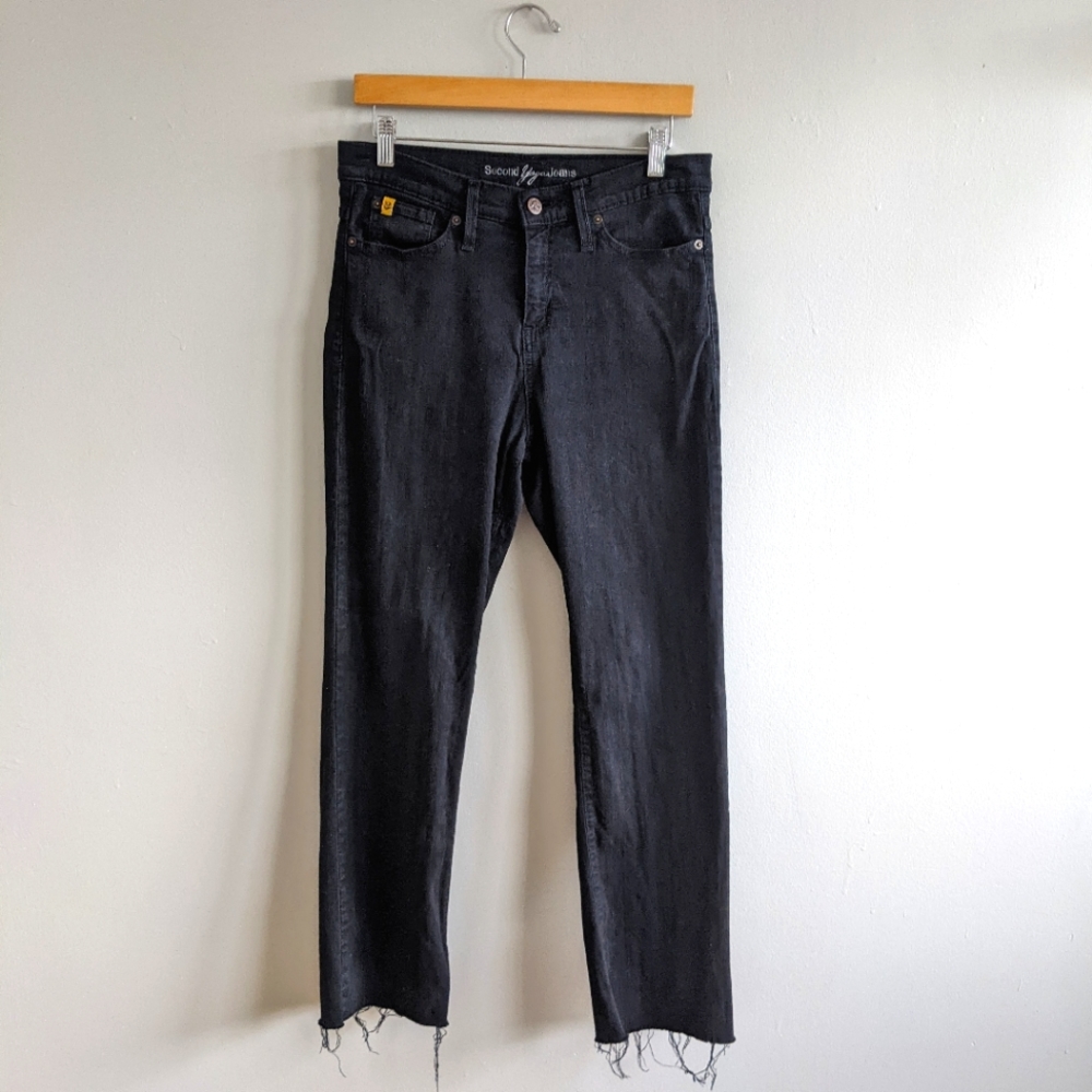 YOGA JEANS Washed Black Straight Leg Raw Hem Jeans 30